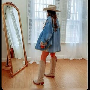 The western gold oversized denim jacket with plaid interior small/medium